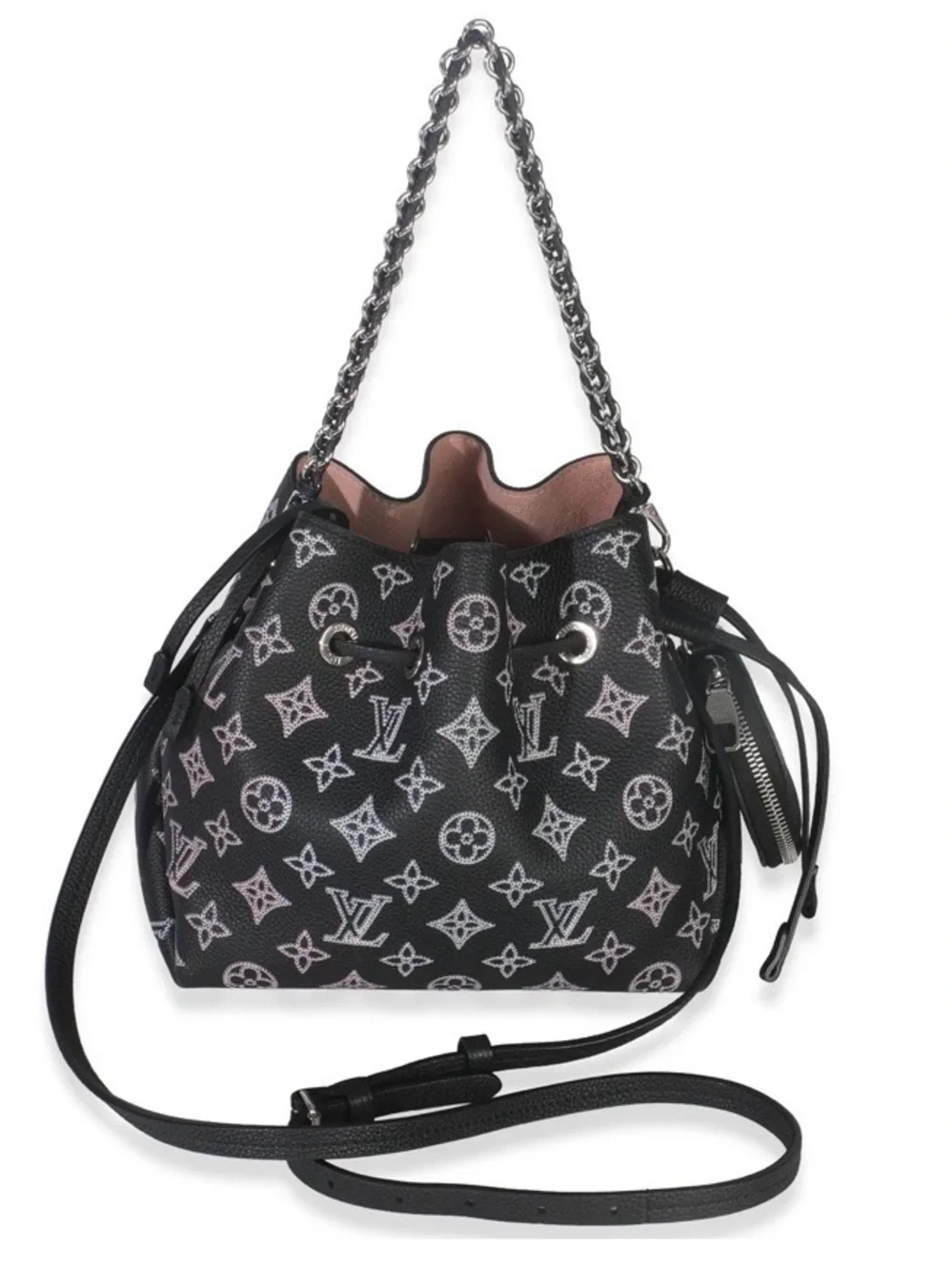 Louis Vuitton black and pink perforated Monogram Mahina leather Bella bucket bag - Picture 1 of 10